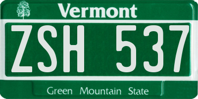 VT license plate ZSH537