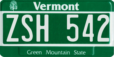VT license plate ZSH542