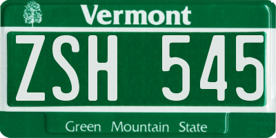 VT license plate ZSH545