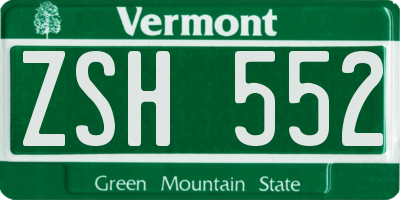 VT license plate ZSH552