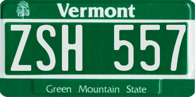 VT license plate ZSH557