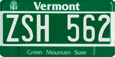 VT license plate ZSH562