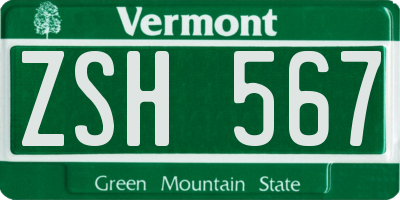 VT license plate ZSH567