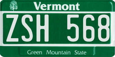 VT license plate ZSH568