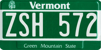VT license plate ZSH572
