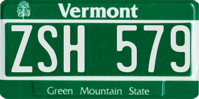 VT license plate ZSH579