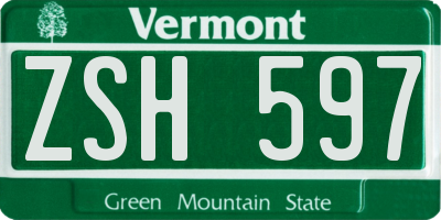 VT license plate ZSH597