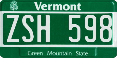 VT license plate ZSH598