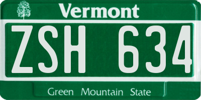 VT license plate ZSH634