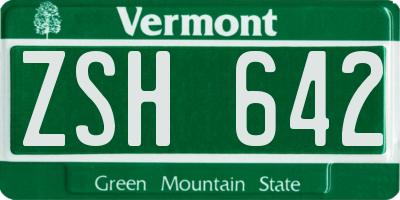 VT license plate ZSH642