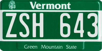 VT license plate ZSH643