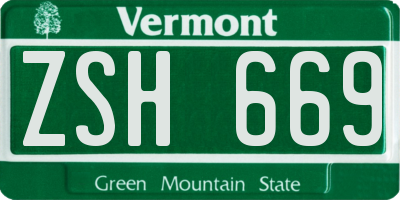 VT license plate ZSH669