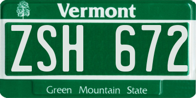 VT license plate ZSH672