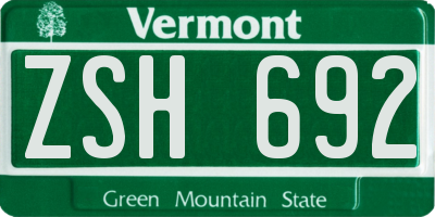 VT license plate ZSH692
