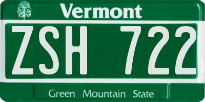 VT license plate ZSH722