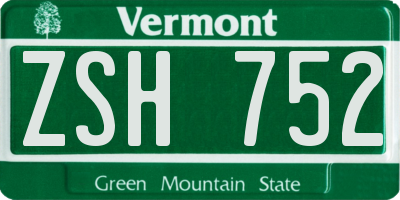 VT license plate ZSH752