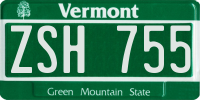 VT license plate ZSH755