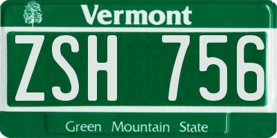 VT license plate ZSH756