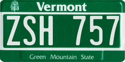 VT license plate ZSH757