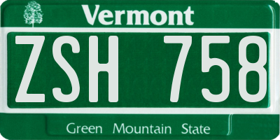 VT license plate ZSH758