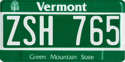 VT license plate ZSH765