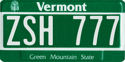 VT license plate ZSH777