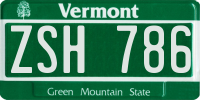 VT license plate ZSH786