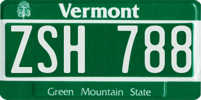 VT license plate ZSH788
