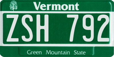 VT license plate ZSH792