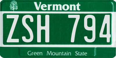 VT license plate ZSH794