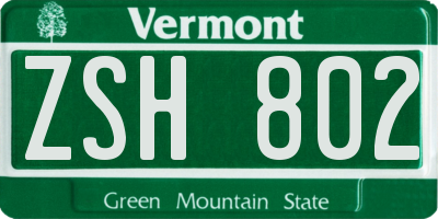 VT license plate ZSH802