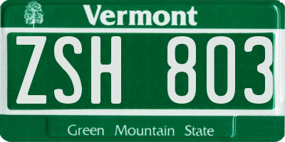 VT license plate ZSH803