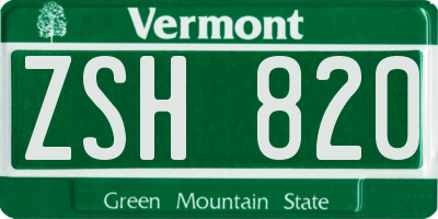 VT license plate ZSH820