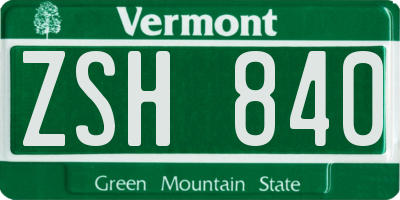 VT license plate ZSH840