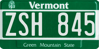 VT license plate ZSH845