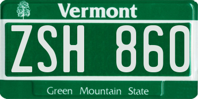 VT license plate ZSH860