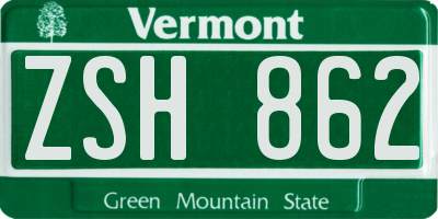 VT license plate ZSH862