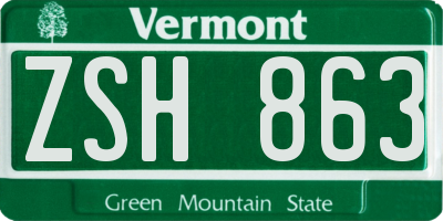 VT license plate ZSH863