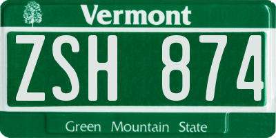 VT license plate ZSH874