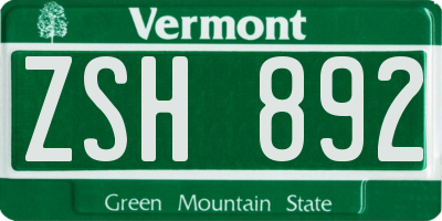 VT license plate ZSH892