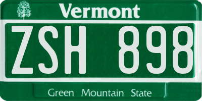 VT license plate ZSH898