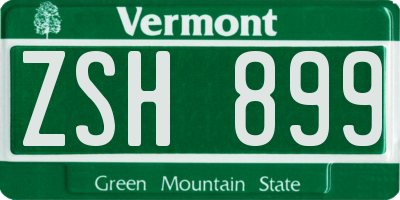 VT license plate ZSH899