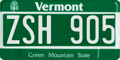 VT license plate ZSH905