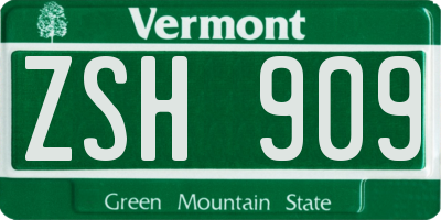 VT license plate ZSH909