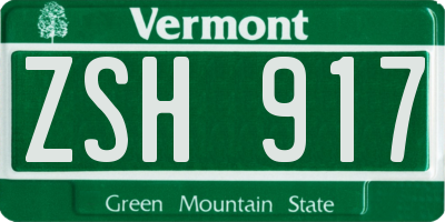 VT license plate ZSH917
