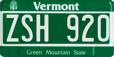 VT license plate ZSH920