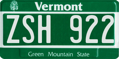 VT license plate ZSH922