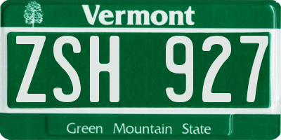 VT license plate ZSH927