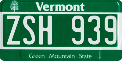 VT license plate ZSH939