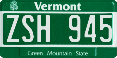 VT license plate ZSH945